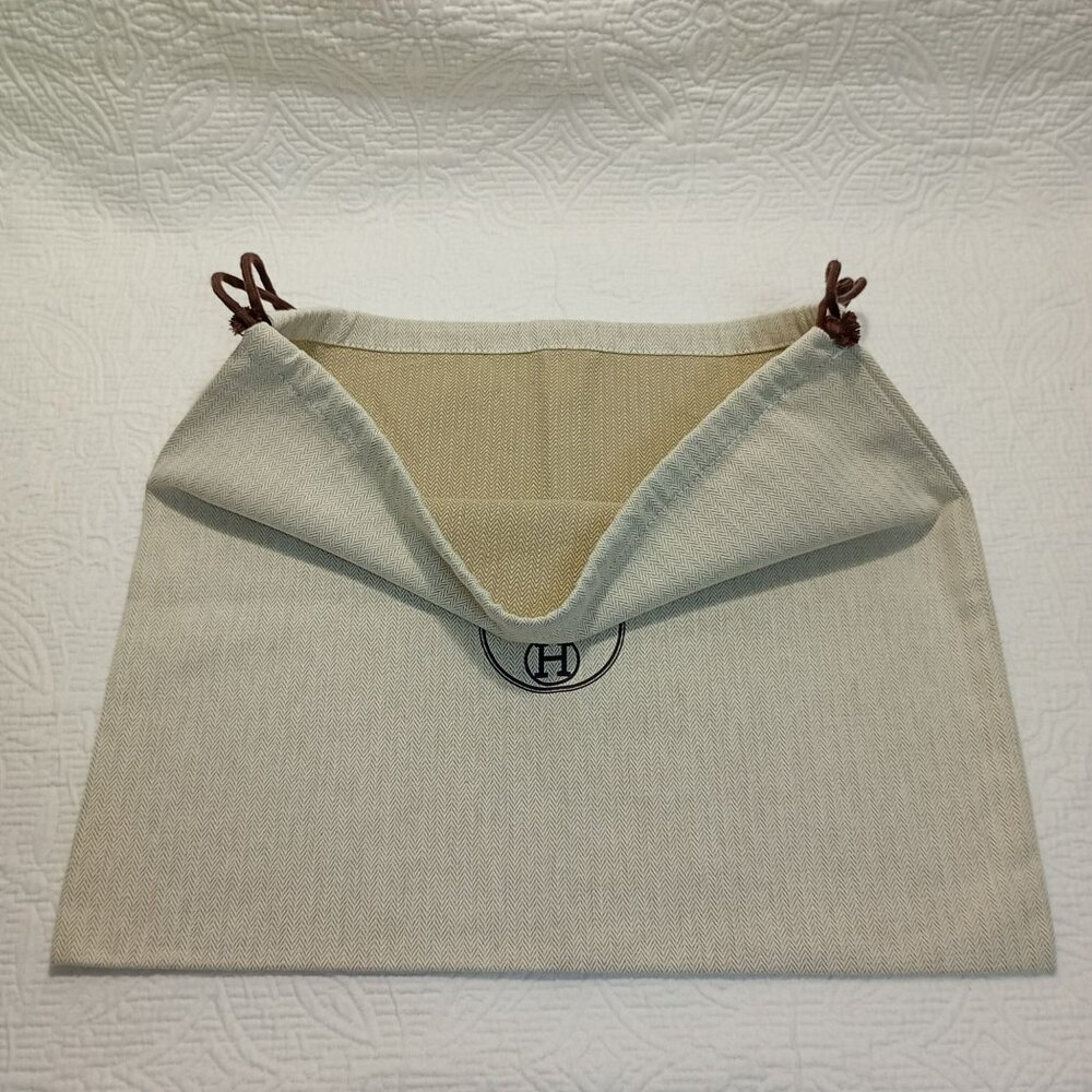 Hermès Beige Herringbone Cotton Drawstring Dust Bag 16 x13 " With Logo - Picture 2 of 5